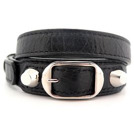 NEW BALENCIAGA CLASSIC lined TOUR BRACELET 236342 23 a 15 CM LEATHER BANGLE Black