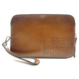 BORSA A MANO BERLUTI PROFILO MOGANO SCRITTO PELLE M161945 Pochette Marrone