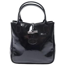 Longchamp Roseau Vintage Black Leather Toggle shoulder Bag Purse