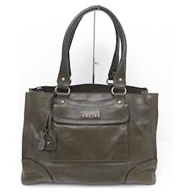 Céline-CELINE CABAS CHARM CALECHE LEATHER KHAKI LEATHER HAND BAG PURSE-Khaki
