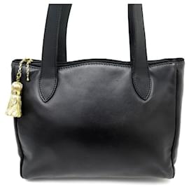 Christian Dior-VINTAGE CHRISTIAN DIOR POMPON HANDBAG IN BLACK LEATHER HAND BAG-Black