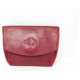 Christian Dior-VINTAGE LOT CHRISTIAN DIOR POUCH & LEATHER WALLET SET WALLET CASE POUCH-Red