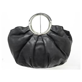 Christian Dior-BOLSA CHRISTIAN DIOR BABE EM COURO PRETO ANEL DE PRATA BOLSA DE COURO-Preto