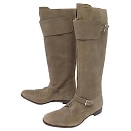 Hermès-SHOES BOOTS HERMES CAVALIERES 39.5 TAUPE SUEDE LEATHER BOOTS-Taupe