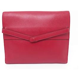 Hermès-HERMES POUCH ENVELOPE HANDBAG IN RED COURCHEVEL LEATHER 1999 CLUTCH POUCH-Red