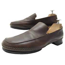 Hermès-CHAUSSURES HERMES MOCASSINS 40 CUIR MARRON BROWN LEATHER LOAFERS SHOES-Marron