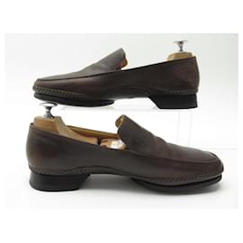 Hermès-CHAUSSURES HERMES MOCASSINS 40 CUIR MARRON BROWN LEATHER LOAFERS SHOES-Marron