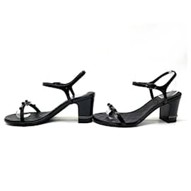 Chanel-CHANEL SHOES SANDALS CHAINS AND PEARLS 39 BLACK LEATHER SPARTAN SHOES-Black