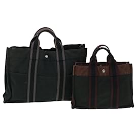 Hermès-HERMES Fourré Tout Tote Bag Toile 2Set Noir Rouge Auth bs5656-Noir,Rouge