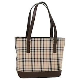 Burberry-BURBERRY Nova Check Bolso de mano Nylon Cuero Beige Auth 43018-Beige