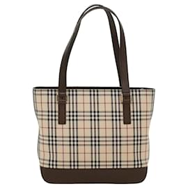 Burberry-BURBERRY Nova Check Bolso de mano Nylon Cuero Beige Auth 43018-Beige