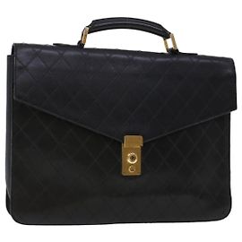 CHANEL Business Bag Leather Black CC Auth bs5723 Black