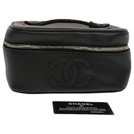 Chanel-CHANEL Vanity Trousse Cosmétique Caviar Skin Noir CC Auth bs5672-Noir