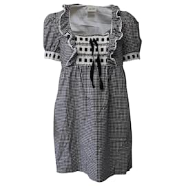 Miu Miu-Miu Miu Besticktes Gingham-Kleid aus schwarzer Baumwolle-Mehrfarben