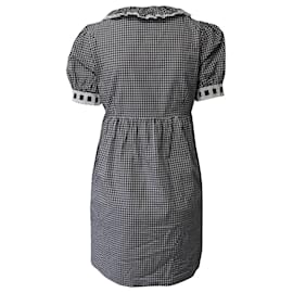 Miu Miu-Miu Miu Besticktes Gingham-Kleid aus schwarzer Baumwolle-Mehrfarben
