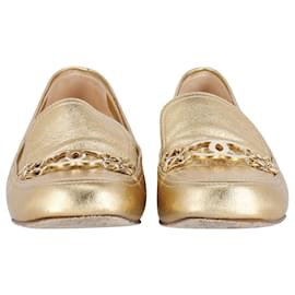 Chanel-Chanel Chain CC Logo Loafers in Gold Leather-Golden,Metallic