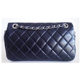 Chanel-Chanel Classic leather and tweed bag-Blue