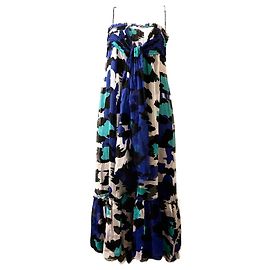 Diane Von Furstenberg DvF Tarot-Seidenkleid, maxi Schwarz Blau