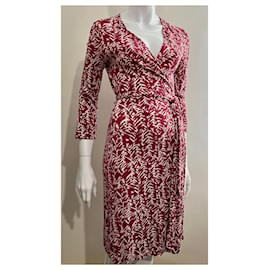 Diane Von Furstenberg-DvF Julian vintage silk jersey wrap dress-White,Dark red