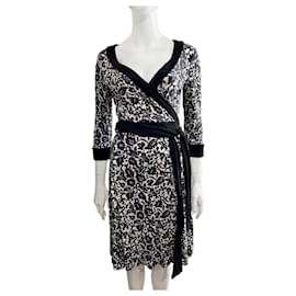 Diane Von Furstenberg-DvF vintage Taurus silk jersey wrap dress-Black,Cream