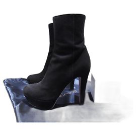 Sergio Rossi black suede platform boots Black