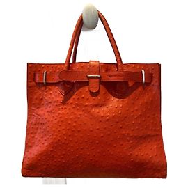 Furla Red Ostrich Leather Handbag Red