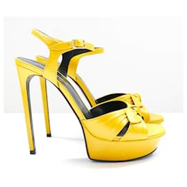 Saint Laurent-Saint Laurent Bianca bow front platform sandals yellow-Yellow