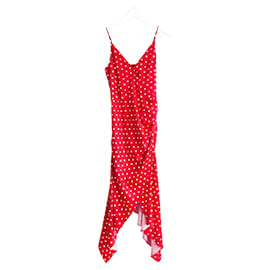Haney-Haney Olivia Vestido de cetim vermelho de bolinhas-Vermelho