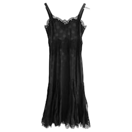 Dolce & Gabbana-Vestido negro de encaje y seda con lunares de Dolce & Gabbana-Negro