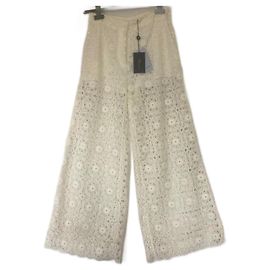 Calças largas de renda de algodão Blumarine Brancas Branco