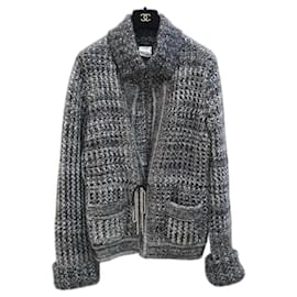 Chanel-Chanel Sparkly Lapel Knit Jacket-Dark grey