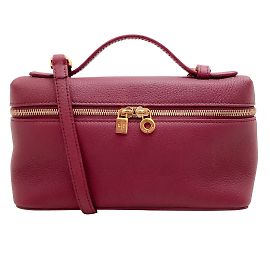 Loro Piana Borgonha Couro L19 Bolso Extra com Alça Vermelho