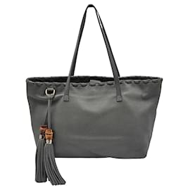 Gucci-Gucci Shopper Tote Bamboo bag in gray leather-Grey