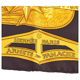 Hermès-Hermes Black Armets en Panache Silk Scarf-Black,Golden