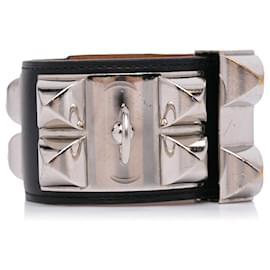 Hermès-Bracelet Hermès Collier de Chien Noir-Noir,Argenté