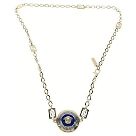 Gianni Versace-**Gianni Versace Goldblaue Medusa-Halskette-Blau,Gold hardware