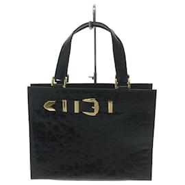 Gianni Versace-**Bolsa Gianni Versace de couro preto com relevo croco-Preto