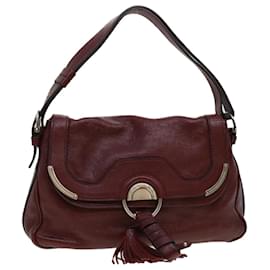 Céline-CELINE Fringe Shoulder Bag Leather Red Auth bs5797-Red