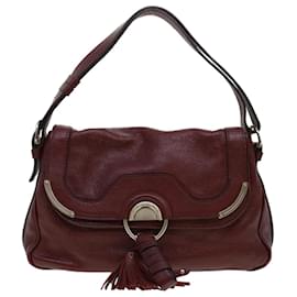 Céline-CELINE Fringe Shoulder Bag Leather Red Auth bs5797-Red