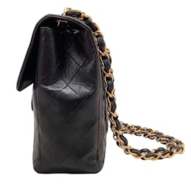 Chanel-Chanel vintage 1990's Black Leather Jumbo Flap Bag-Black