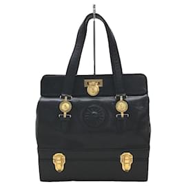 Gianni Versace-**Gianni Versace Black Leather Handbag-Black