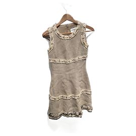 Chanel Kleid Beige Baumwolle mit Weizenmuster Beige