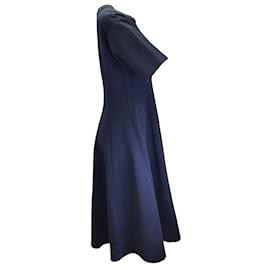 Marni-Marni Navy Blue Short Sleeved Flared Jersey Midi Dress-Blue