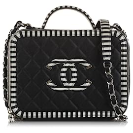 Chanel-Chanel Black Medium Caviar CC Filigree Vanity Bag-Black,White