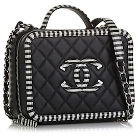 Chanel-Chanel Black Medium Caviar CC Filigree Vanity Bag-Black,White