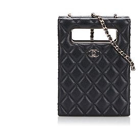 Bolsa de noite Chanel Mini Caviar Preta com corrente e recorte Preto