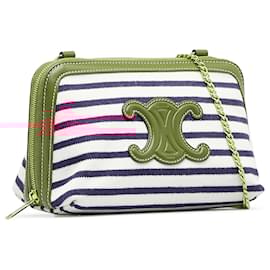 Céline-Celine White Stripe Triomphe Crossbody Bag-White,Multiple colors