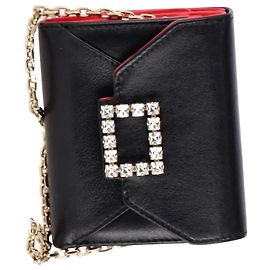 Roger Vivier Très Vivier Strass Buckle Wallet in Black Leather Black