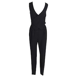 Lanvin-Lanvin Crepe Wrap Waistcoat Bodice Detail Tapered Jumpsuit in Black Viscose-Black