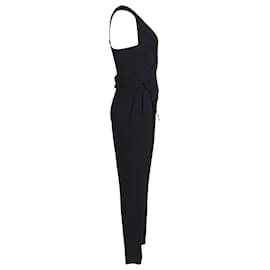 Lanvin-Lanvin Crepe Wrap Waistcoat Bodice Detail Tapered Jumpsuit in Black Viscose-Black
